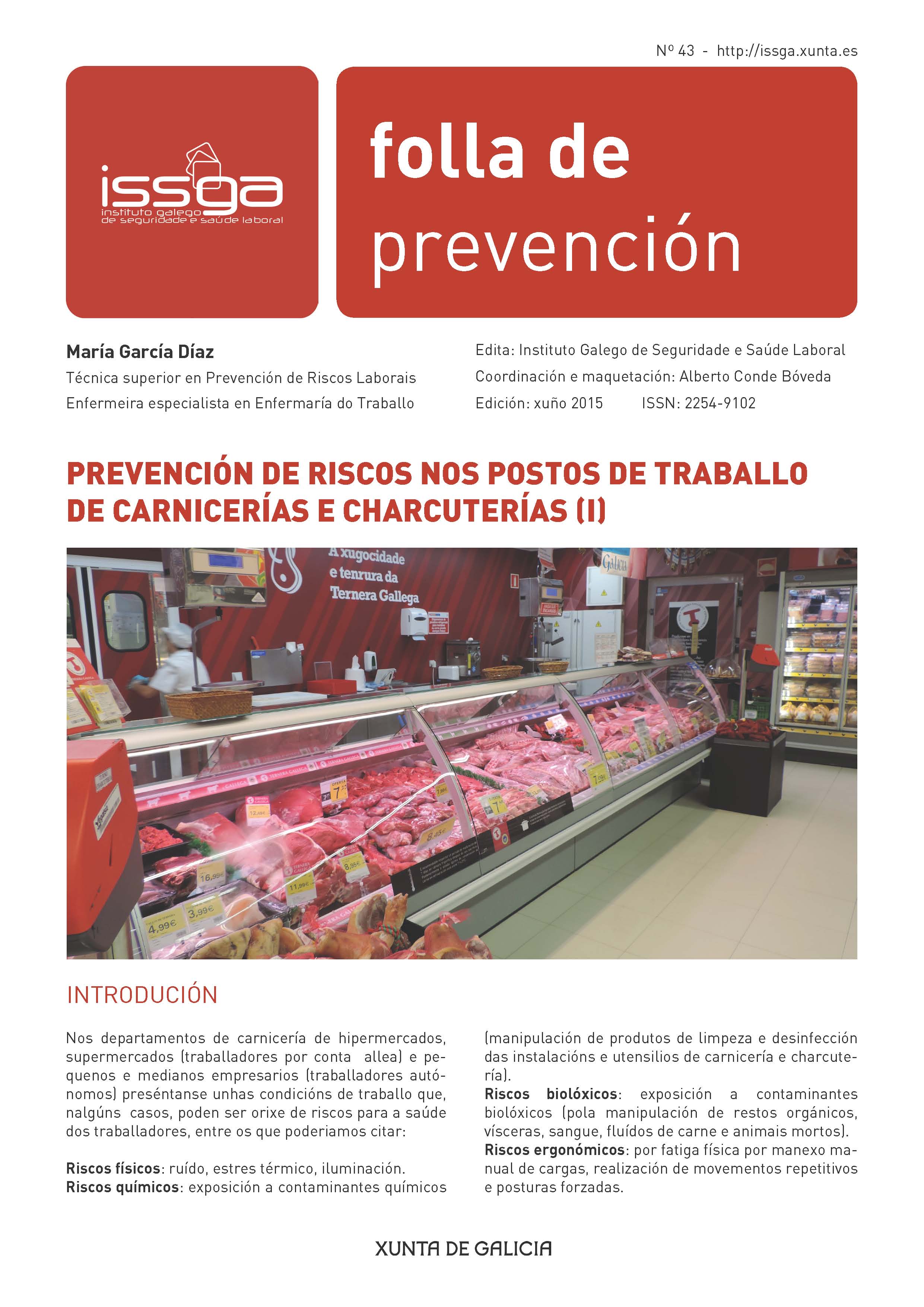 Folla de prevención nº 43 - Prevención de riscos nos postos de traballo de carnicerías e charcuterías (I)