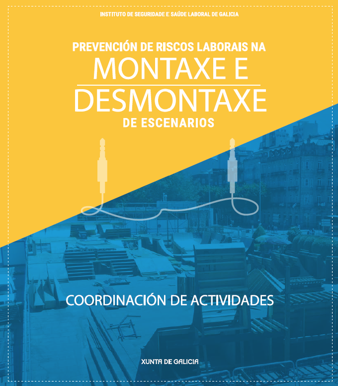 Prevención de riscos laborais na montaxe e desmontaxe de escenarios_Coordinación de actividades_tríptico