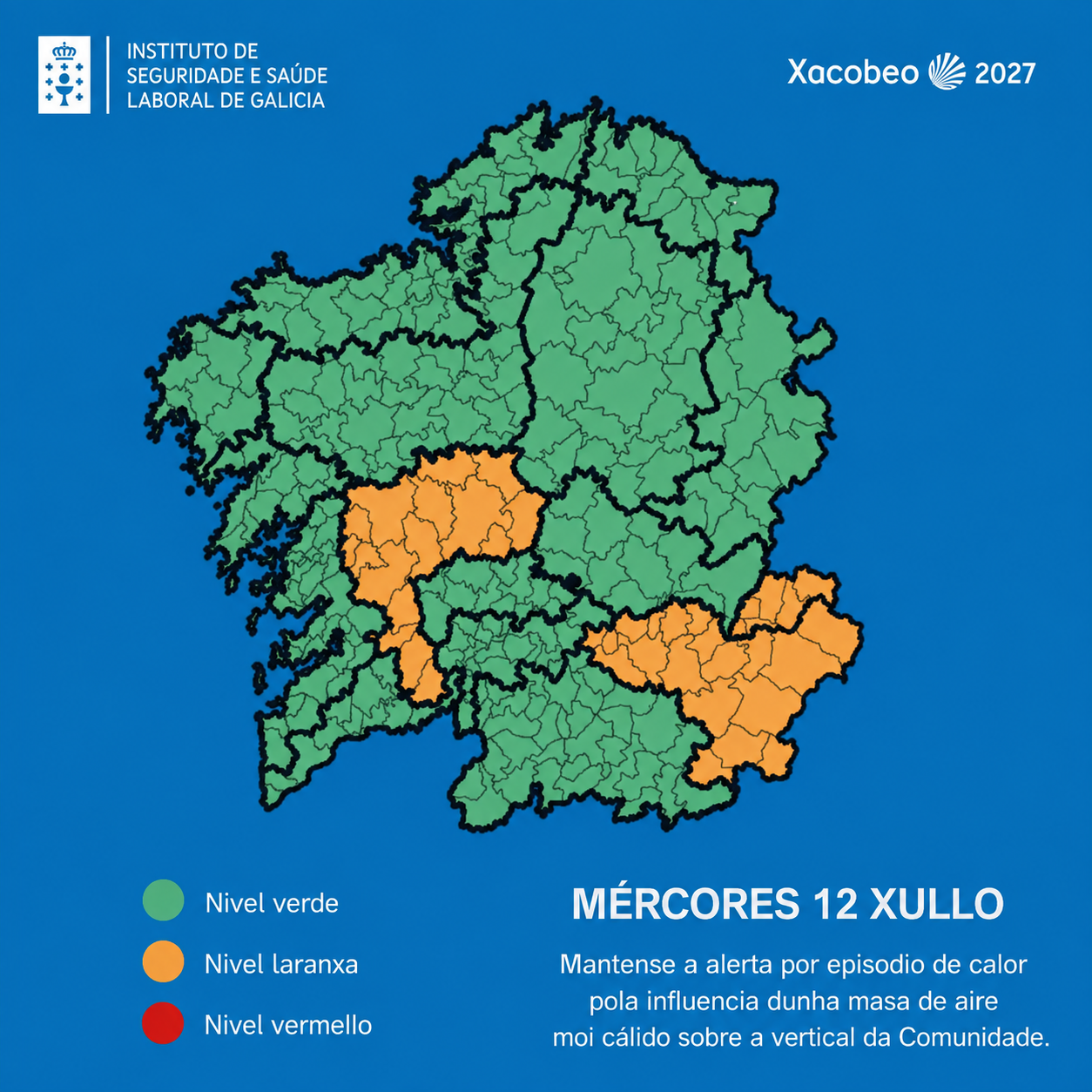 mapa da comunidade coas zonas isoclimáticas  afectadas polo episodio de calor